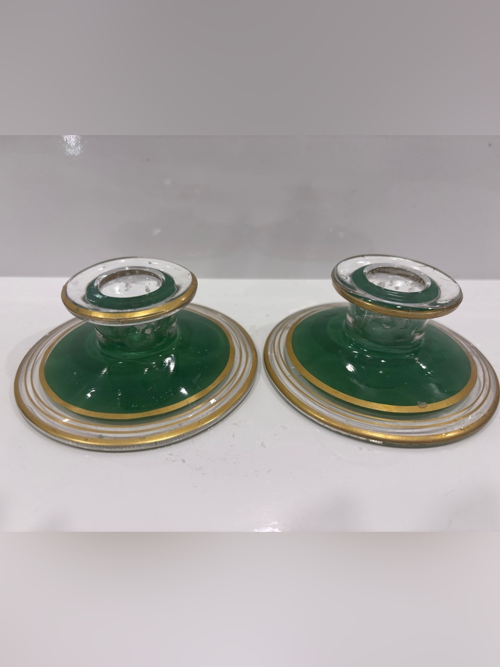 Vintage set of 2  Art Deco glass Candlestick Holders
